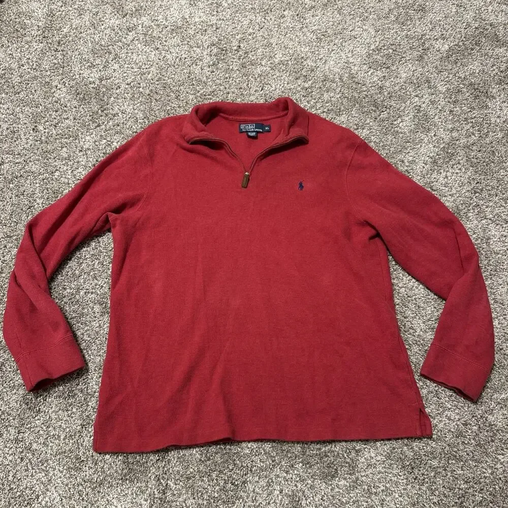 Polo Ralph Lauren Red Quarter 1/4 Zip Pullover Sweater Pony Logo Men’s Size XL